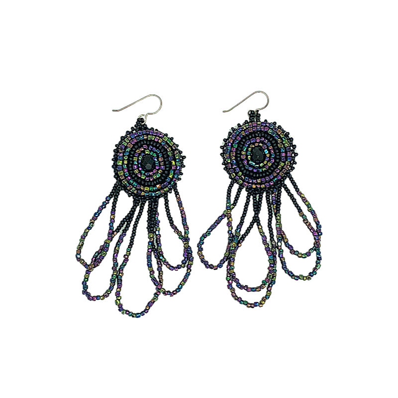 Beaded Earrings-Black Iridescent