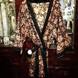 Floral and Black Kimono Robe